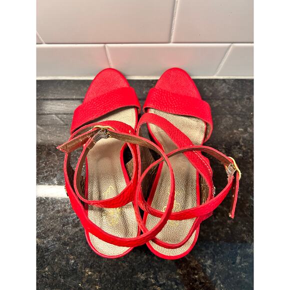 Velez Womens Croc-Embossed Leather Block Heel Strap Sandals Vacation Red Size 38 - Picture 6 of 11